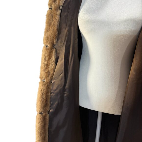 Vintage Natural Brown /Tan Full-Length Genuine Fur Coat Chevron Pattern - Picture 8 of 9